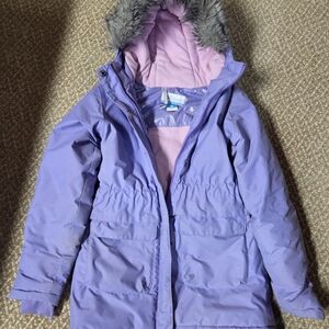 Columbia Kids Lavender Puffer Coat with Faux Fur Hood